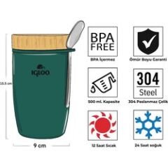 Igloo Bamboo Yemek Termosu 500ml-YEŞİL